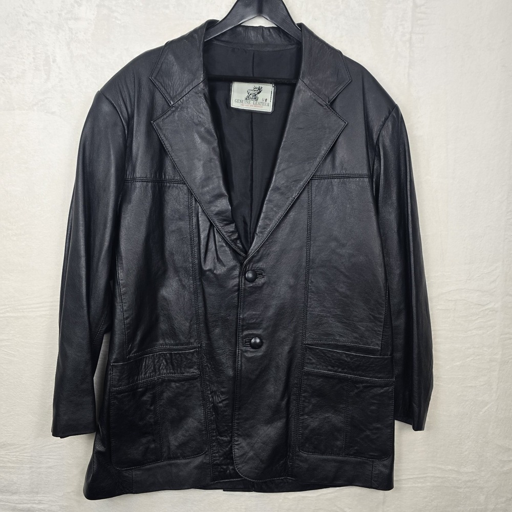 Vintage Genuine Leather Jacket Blazer Made‎ in Mexico Size 48 Soft Black Women's